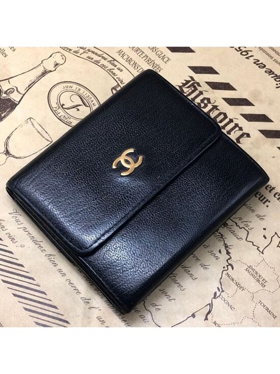 Chanel Trifold Wallet CC Logo Caviar Leather Black - Picture 2 of 16